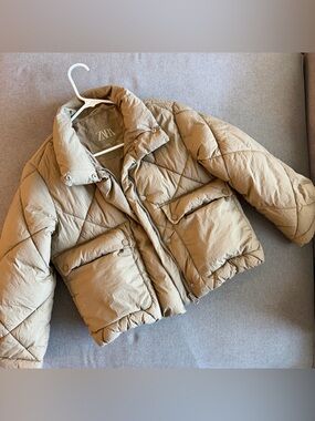 Zara Kids Beige Quilted Puffer Jacket